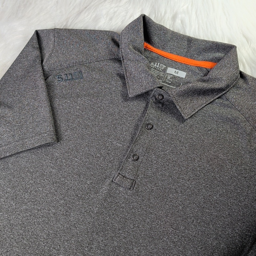 5.11 Tactical Polo Shirt Mens Medium Gray Heather Performance Short Sleeve Snap